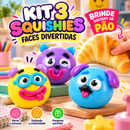 Kit Funny Faces™ – 3 Squishies de Carinhas + Brinde